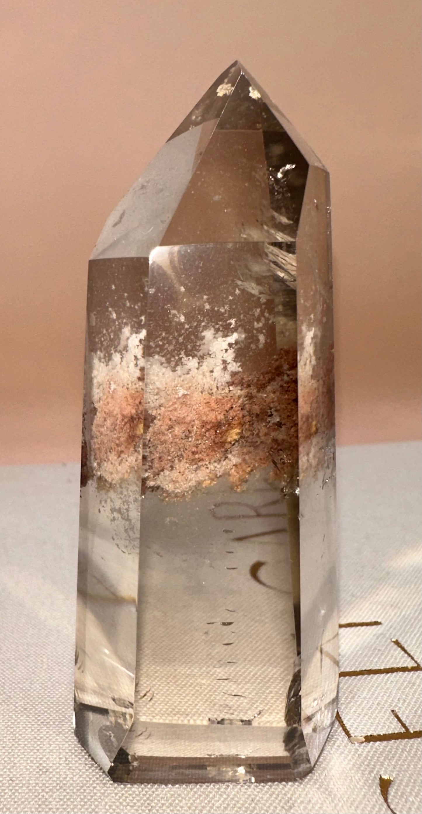 Pink Lodalite and Clear Quartz. Slight Raw Bit At Back