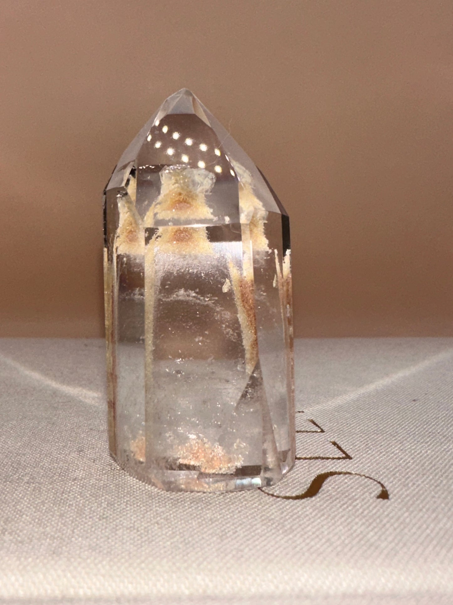 Clear Lodalite With Veils Pinks and Yellows Polished