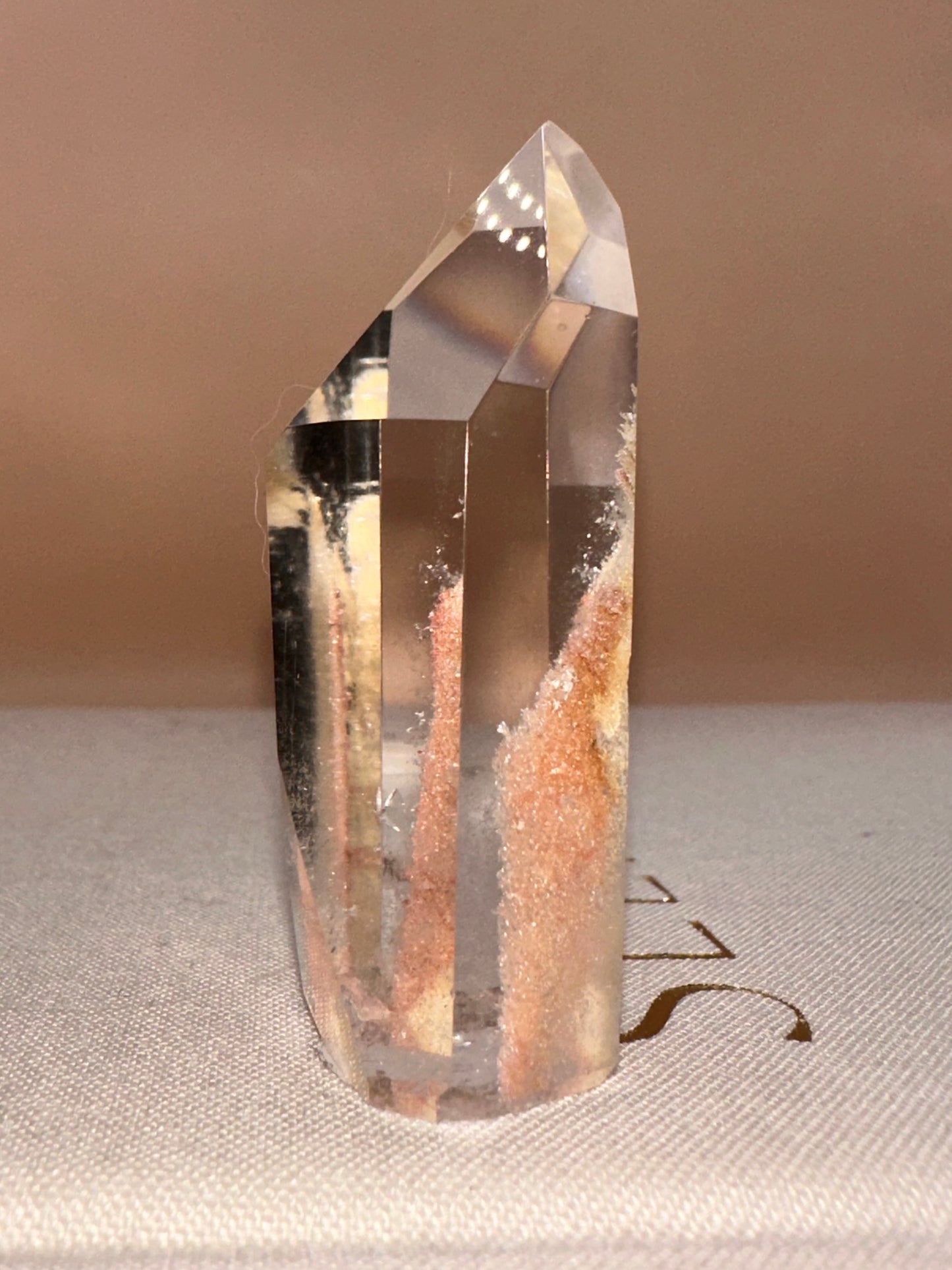 Clear Lodalite With Veils Pinks and Yellows Polished