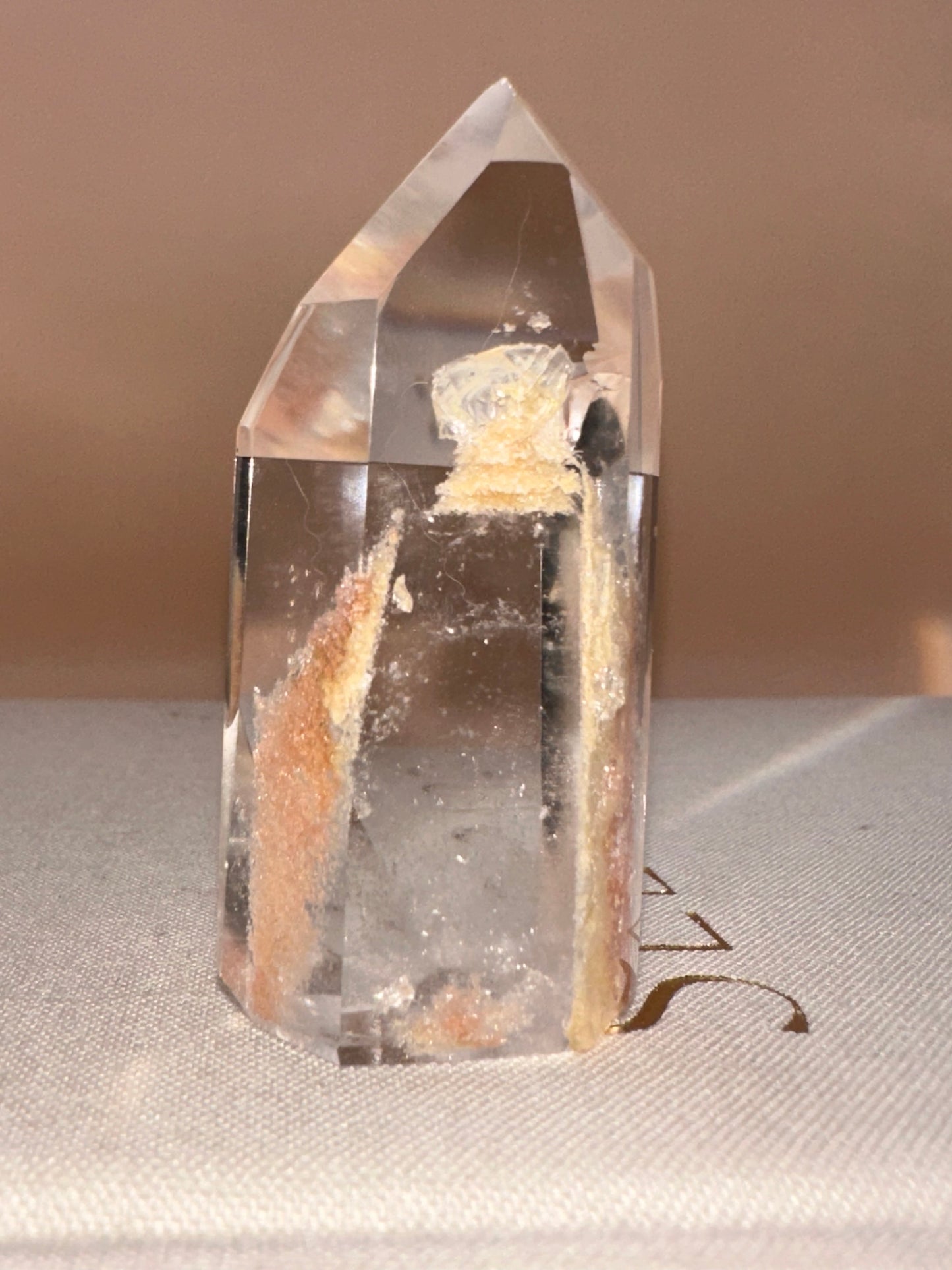 Clear Lodalite With Veils Pinks and Yellows Polished