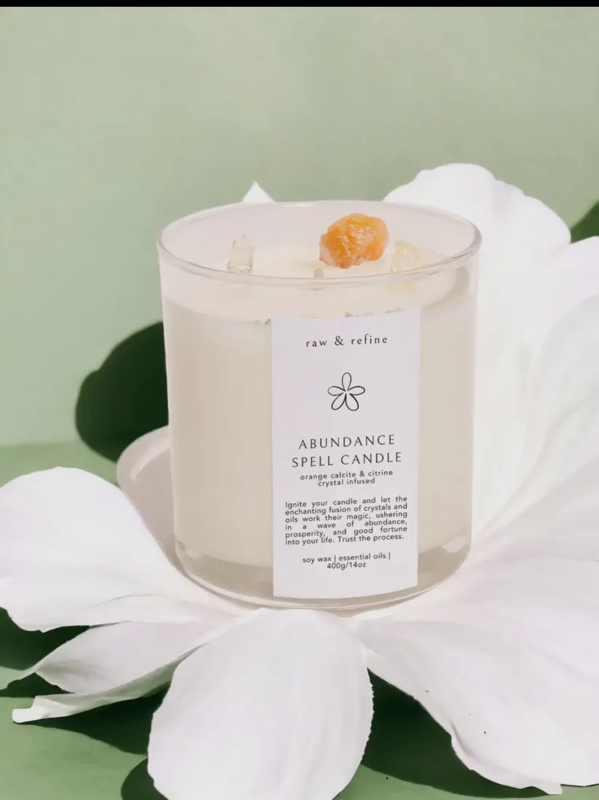 Abundance Spell Crystal Candle Soy & All Natural