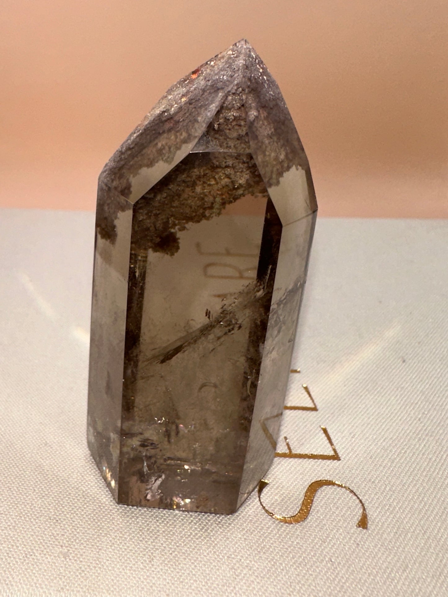 Polished Smokey Lodalite Concentrated In The Top And Veils