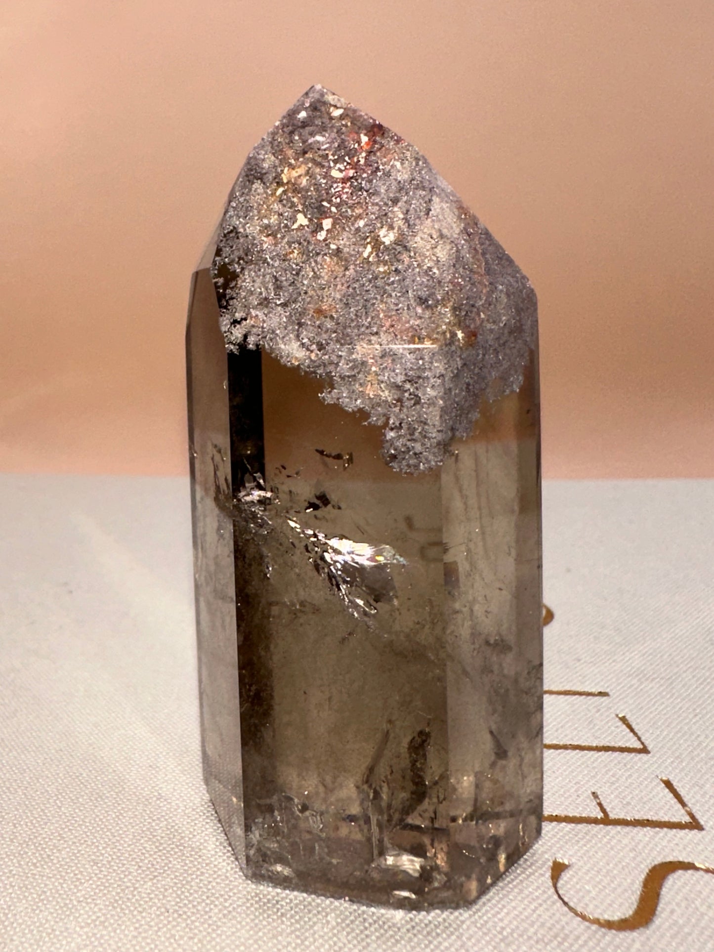 Polished Smokey Lodalite Concentrated In The Top And Veils