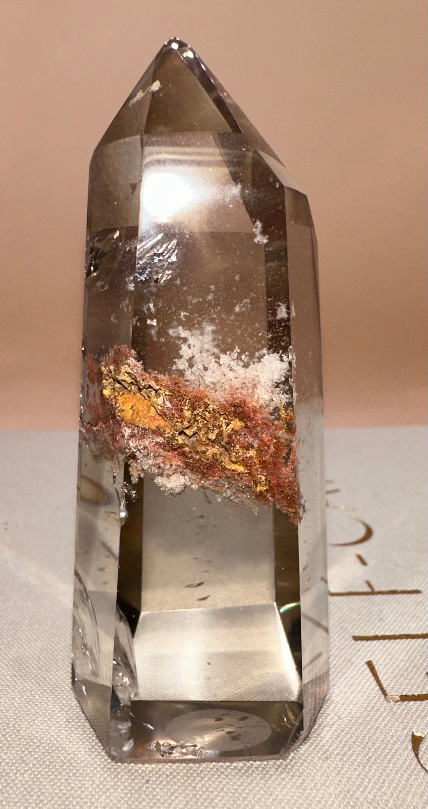 Pink Lodalite and Clear Quartz. Slight Raw Bit At Back