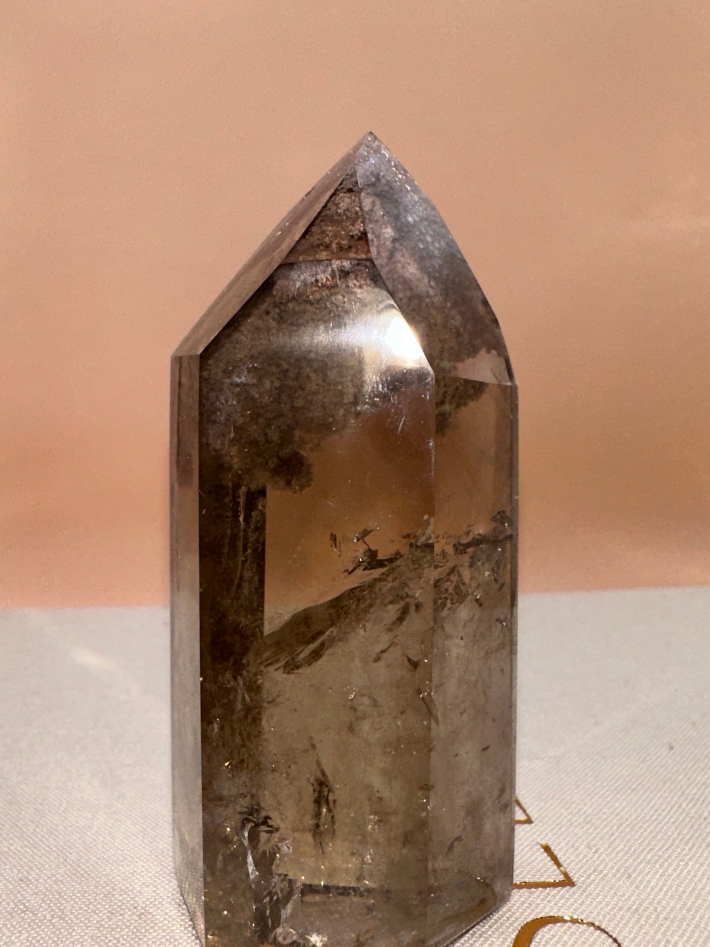 Polished Smokey Lodalite Concentrated In The Top And Veils